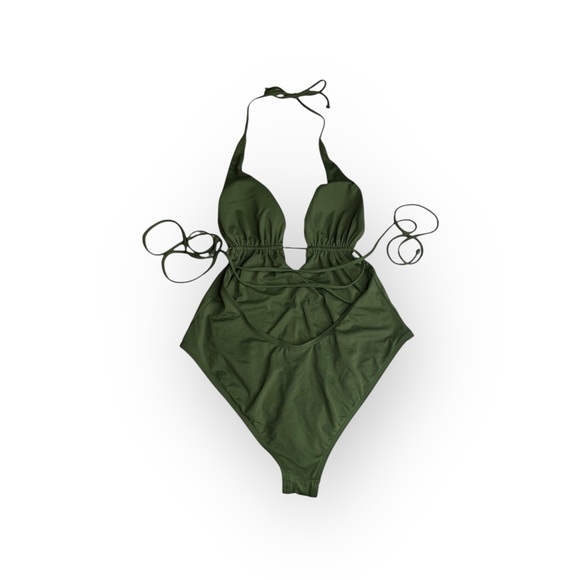 L*Space ☼ Pamela Plunging Strappy Open Back One Piece Swimsuit ☼ Olive Green 10 - Picture 12 of 17